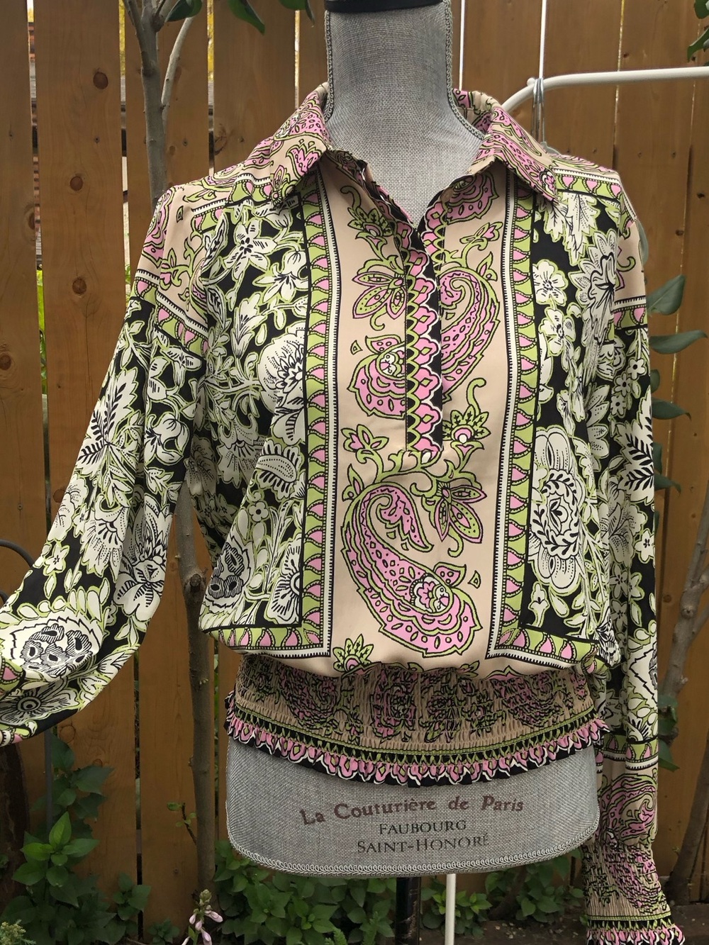Boho Melanie Lyne Paisley Floral Bandana Print Smocked Blouse Long Sleeve Top